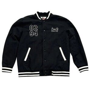 HUF Chocolate Mens Collaboration Black & White Embroidered Varsity Jacket Size L